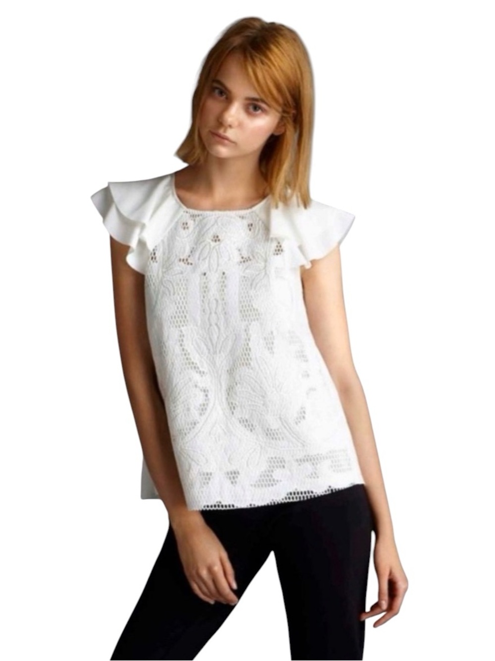 Yoana Baraschi Birdcage Victorian White Lace Flutter Sleeve Blouse - Size XS